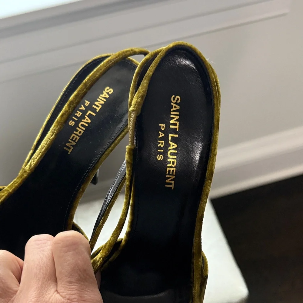 Saint Laurent Women's Velvet Slingback Heels - Mustard - Picture 3 of 3